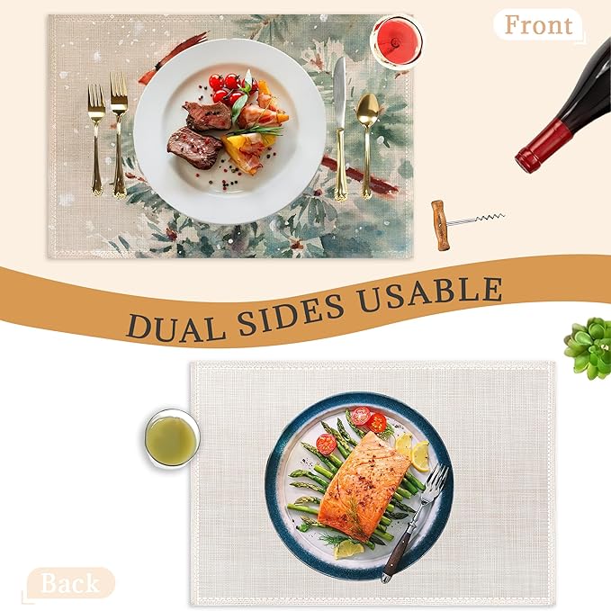 Bird Placemats Set of 6, Cardinal Place Mats Washable Heat Resistant 12×18 Inch Linen Table Mats for Christmas Party Outdoor Dining Décor