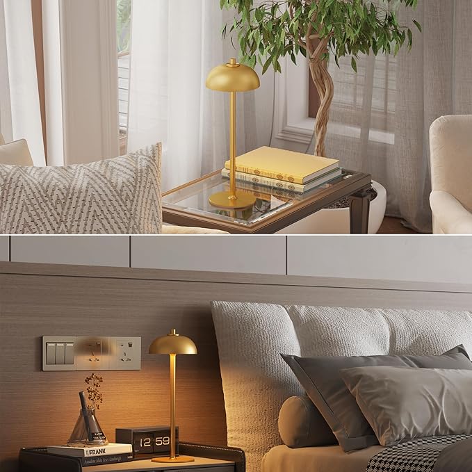 2 Pack Cordless Table Lamp, 5000mAh Portable Rechargeable Table Lamp, 3 Color Modes Stepless Dimming Table Light with Memory Function, for Dinner, Patio, Home, Restaurant.(Gold)