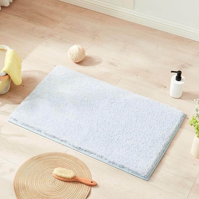 Douceur Sparkle Bath Mats for Bathroom Non Slip 32" X 20", Super Soft Microfiber Blue Bathroom Rugs Washable, Fluffy Absorbent Bath Rugs, Quick Dry Shower Mat Gifts, Blue and White