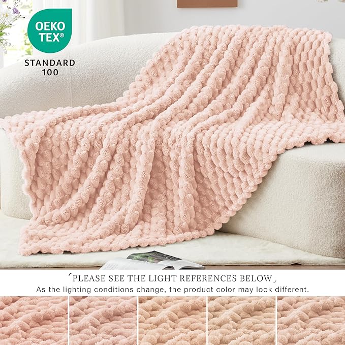 EXQ Home Fleece Throw Blanket for Couch and Bed, 3D Imitation Large Turtle Shell Jacquard Decorative Blankets, Plush Lightweight Fuzzy Flannel Blanket Suitable for All Seasons (50"×60",Pink)