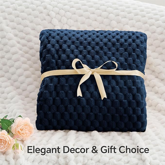 BEDELITE Fleece Throw Blanket for Couch & Bed - 3D Jacquard Decorative Navy Blanket, Super Soft and Cozy Warm Fuzzy Blanket All Seasons Suitable, 50x60Inches