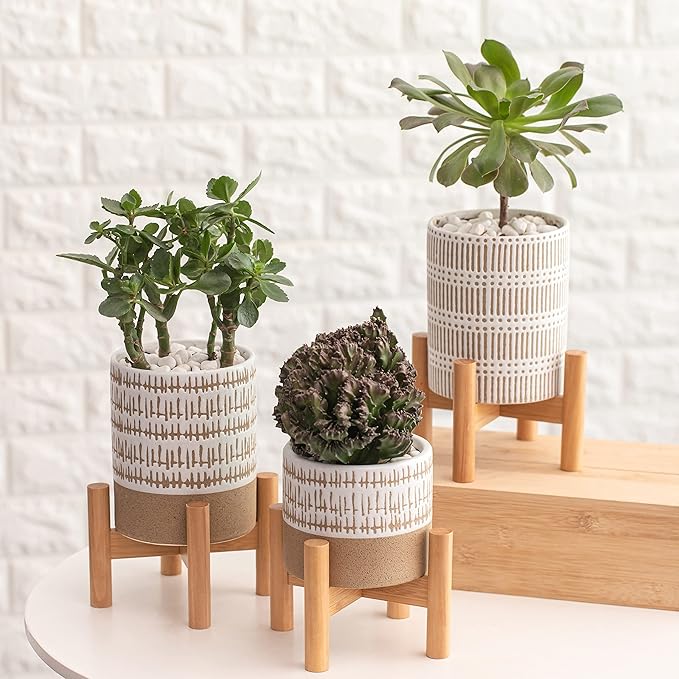 Set of 3 mini planters with stands | small plant pots with stands | small plant stands with pots for indoor plants or herbs | 3 mid century planters with stands | Plants not included