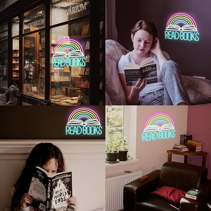 Read Books Neon Sign Book Neon Light Colorful Rainbow Neon Light sign Read More Books Neon Signs Library Classroom Reading Room Bookstore Bookish Decoration Kids Gifts