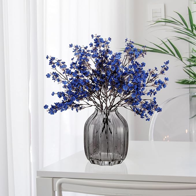 JAKY-Global Real Babys Breath Artificial Flowers Dark Blue 6 Bundle Vase Filler European Fake Silk Plants Decor Dresser Wedding Party Decoration Bouquets DIY Home Garden