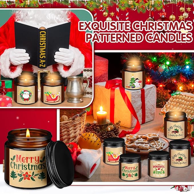 MTLEE 24 Pack Scented Christmas Candles for Gifts Bulk 7 oz Jar Aromatherapy Candles for Holiday Gifts Spa Yoga Home Relaxation, 6 Fragrances (Stylish, Classic Scent)