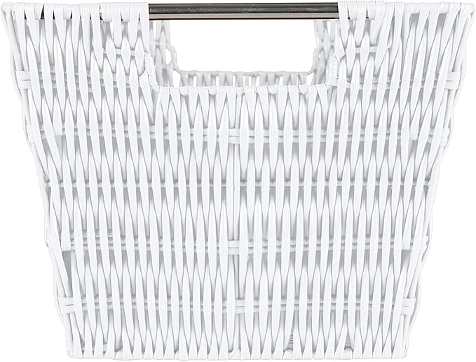 Simplify 12"x10"x8" Medium Woven Basket for Storage with Handles, Nursery, Playroom, Toys, Bedroom, Closet, Clothes, Office, Decorative Organizer Rattan Totes, White