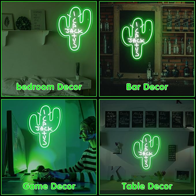 Cactus Jack LED Neon Sign - Decor Dimmable Green Jack Cactus Neon Light Up Wall Art for Bedroom Festival Decoration 15.7" X 11.8" Dimmer Home Lights for Man Cave Club Pub Beer Bar Birthday Gift
