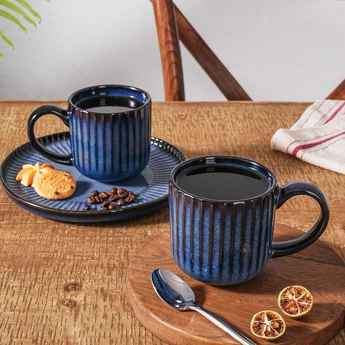 famiware Coffee Mugs Set of 4, Starlight 11 oz Mug Cup Set with Handle for Coffee, Tea, Cocoa, Milk -Ceramic Stoneware Mug Set, Nebulas Blue