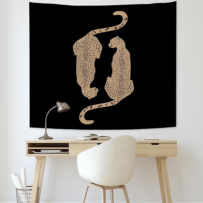 KAIOUS Black Leopard Cheetah Tapestry, Y2k Leopard Cheetah Wall Hanging Tapestries for Bedroom Living Room Dorm Girls Room Home Decor 50x58 Inches