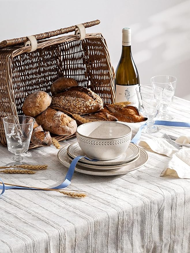 LE TAUCI Dinnerware Sets for 4, Stoneware 12 Piece Ceramic Plates & Bowls | Oven/Dishwasher/Microwave Safe | Ideal for Housewarming | Reactive Beige (10" Plate+8" Dish+27oz Bowl)