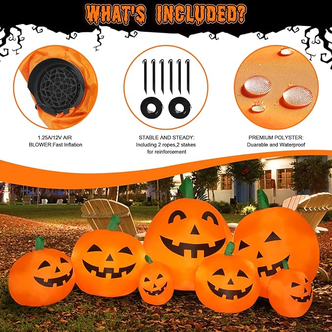 7.5 FT Inflatable Pumpkin Halloween Decorations, Halloween Blow Up Yard Decoration Clearance with LED Lights Built-in Front Yard, Porch, Lawm or Halloween Party Indoor Outdoor