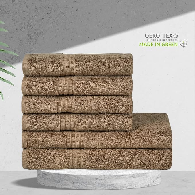 HOMELOVER 6 Piece Towel Set - 100% Organic Cotton 2 Bath Towels & 4 Hand Towels - 500 GSM, Hotel & Spa Quality, Soft, Quick Dry, Highly Absorbent Bathroom Essentials (Cone Brown)