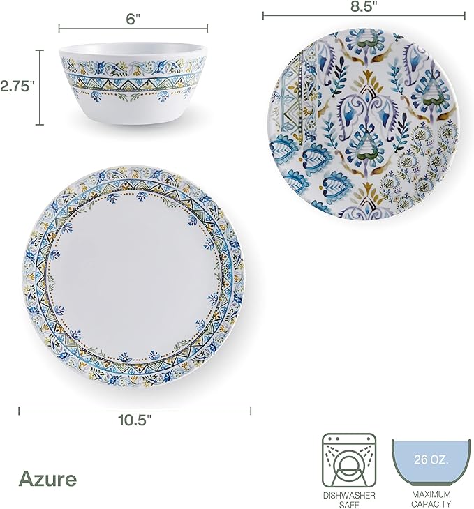 Fitz & Floyd Fitz and Floyd Azure Melamine Outdoor 12 Piece Dinnerware Set, Service for 4, Multicolor