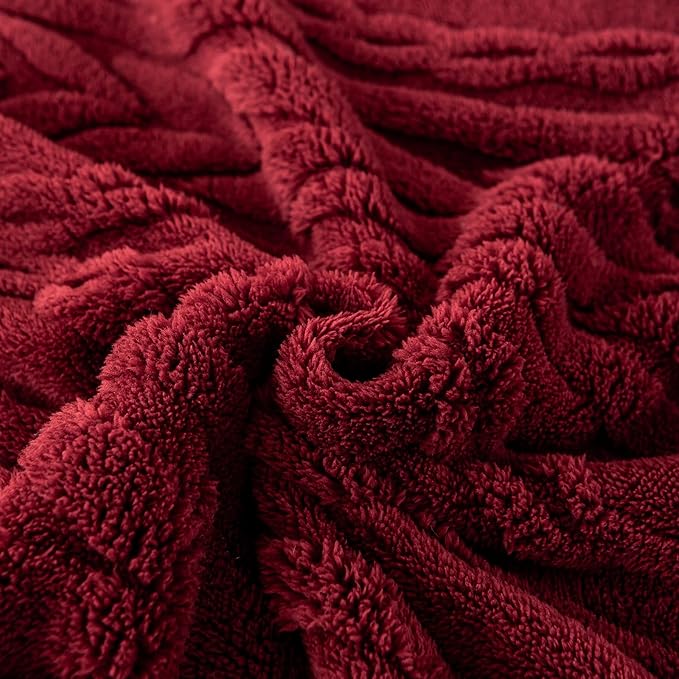 YUSOKI Sherpa Throw Blanket(Without Pillows)-3D Stylish Design Super Soft Cozy Warm Blanket Plush Fluffy Blankets for Teen Girls Women Couch Bed Sofa Chair Men Boys Gift(Burgundy Red,50"x65")