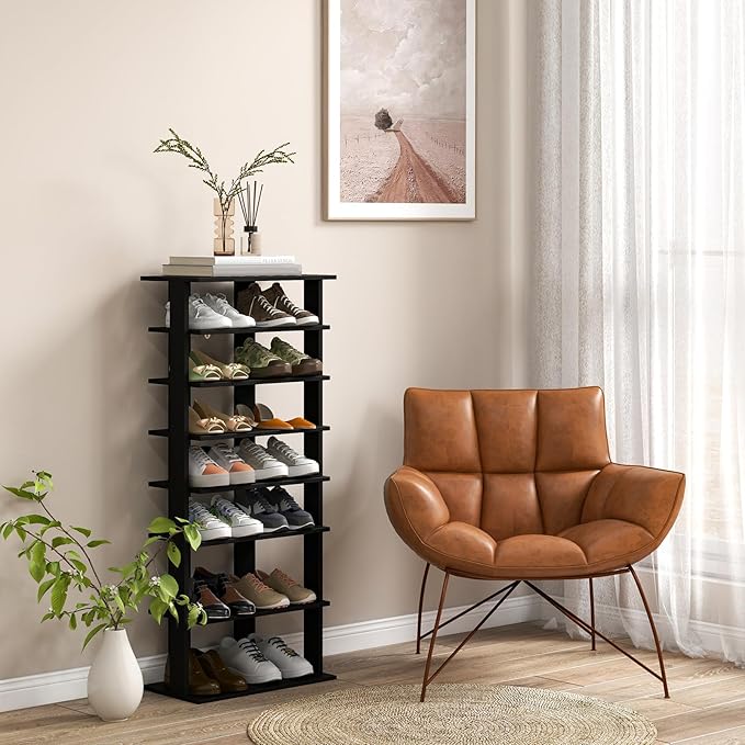 Tangkula 8-Tier Vertical Shoe Rack, Space-Saving Corner Shoe Organizer for 14 Pairs, Narrow Shoe Storage for Entryway, Front Door, or Closet