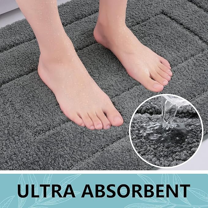 Buganda Bathroom Rugs, 44" x 24", Soft and Absorbent Microfiber Bath Rugs, Non-Slip Shaggy Shower Carpet, Machine Wash Dry Bath Mats for Bathroom Floor, Tub and Shower, Dark Grey