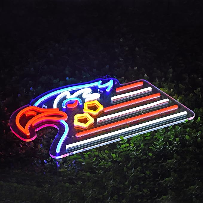 USA Eagle Flag Neon Signs for Wall Decor,American Eagle Flag Beer Bar Bedroom Art Neon Light Handmade Neon Lights Sign for Bedroom Office Hotel Pub Cafe Recreation Room Night Light
