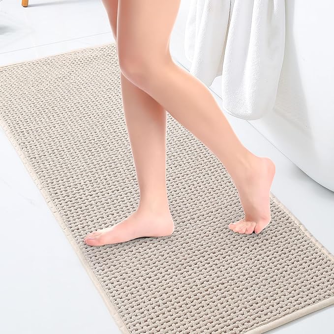 Narrow Bath Mat, Beige Bath Mat Runner Long Washable Extra Large Non Slip 20x47 Inch Runner for Bathroom Floor Oversized Skinny Tan Bathmat