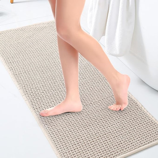 Narrow Bath Mat, Beige Bath Mat Runner Long Washable Extra Large Non Slip 20x47 Inch Runner for Bathroom Floor Oversized Skinny Tan Bathmat