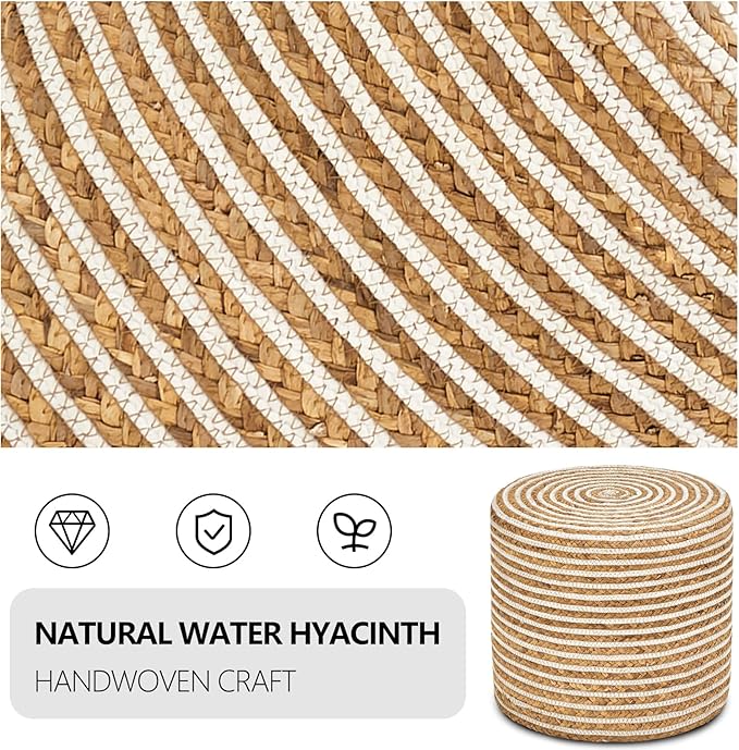 Cplxroc Ottoman Poof, Natural Seagrass Poufs, Hand Weave Round Footstool, Pouffe Accent Chair, Home Decorative Seat, Boho Deco Floor Chair for Living Room, Bedroom (18inch 68LI)