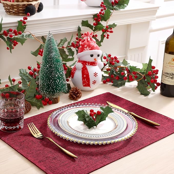homing Red Cloth Placemats Set of 4 – Cotton Linen Blend Washable Farmhouse Dining Table Mats for Christmas, Easy to Clean, 13 x 19 Inch