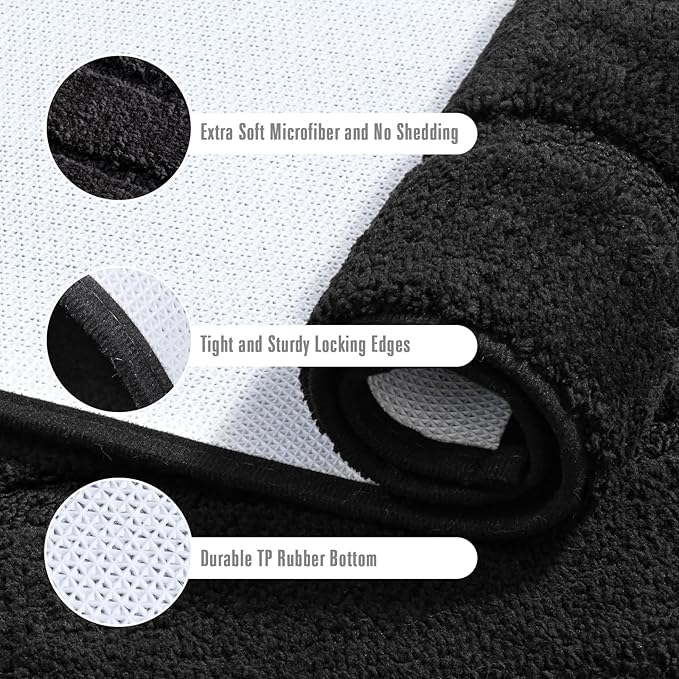 HOMORE Black Bathroom Rug 24x60 Inch Soft Absorbent Bathroom Runner Rug, Washable Bath Runners Rugs Non Slip Long Bath Rug for Shower Tub