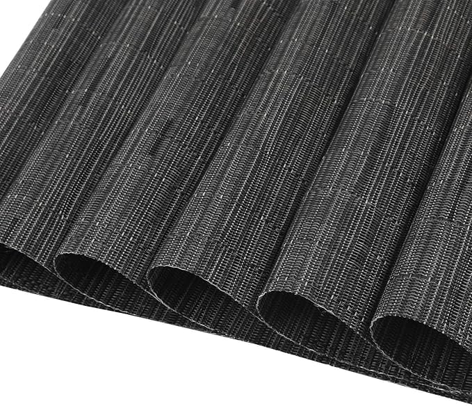 SHACOS Small Round Table Placemats Wedge Placemat Set of 4 Non Slip Heat Resistant Woven Vinyl Table Mats Wipe Clean Indoor Outdoor (4, Black Gray)