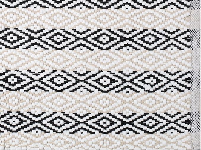 Bedding Craft Diamond Stripe Area Rug for Living Room 24x36 Inch - Beige/White/Black - Machine Washable 2x3 Feet Rugs - 60% Cotton 40% Mixed Fiber, Area Rug for Bedroom, Arearug for Bedroom