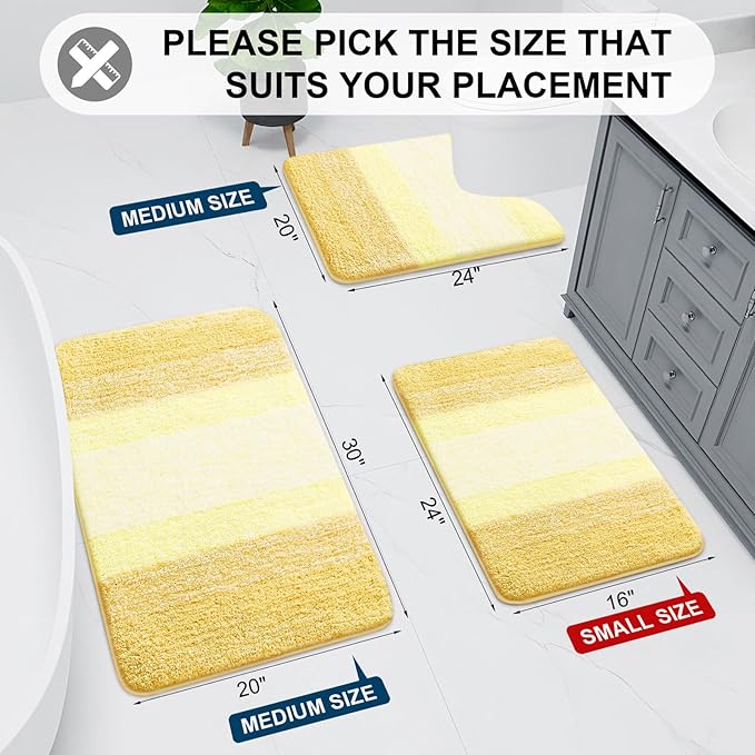 Arotive Microfiber Bathroom Rugs, Shaggy Soft and Absorbent Bath Rug, Non-Slip, Thick Plush Machine Washable Dry Bath Mats for Bathroom, Tub and Shower, 70x24, Light Yellow