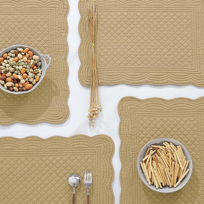 HOMBYS Quilted Placemats Set of 6 Washable-13x18 inches Rectangular Placemats for Kitchen Table-100% Cotton Fabric Rectangular Table Mats, (Dark Brown)