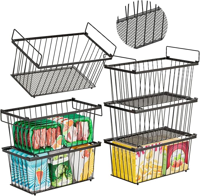 6 Pack Stackable Deep Freezer Organizer Bins ,Upgraded Bottom Leak-Proof net,Encryption and Hardening , Freezer Organizer Bins for 5 to 9 Cu.FT Small Chest Freezer, Easy Get Bottom Foods