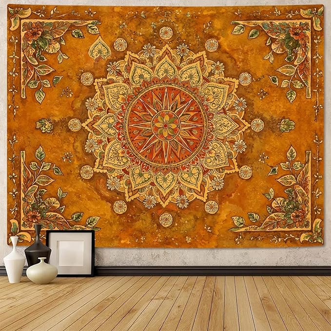 Lunerfex Floral Mandala Tapestry Boho Tapestry for Bedroom Brown Tapestries Wall Hanging Living Room Wall Art and Home Decor 60x80