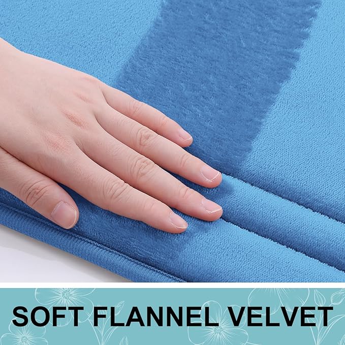 Grandaily Memory Foam Bath Mat Rug 30x20, Ultra Soft, Non-Slip and Absorbent Bathroom Rugs, Machine Wash Dry, Comfortable Bath Carpet for Bathroom Floor, Tub and Shower, Blue