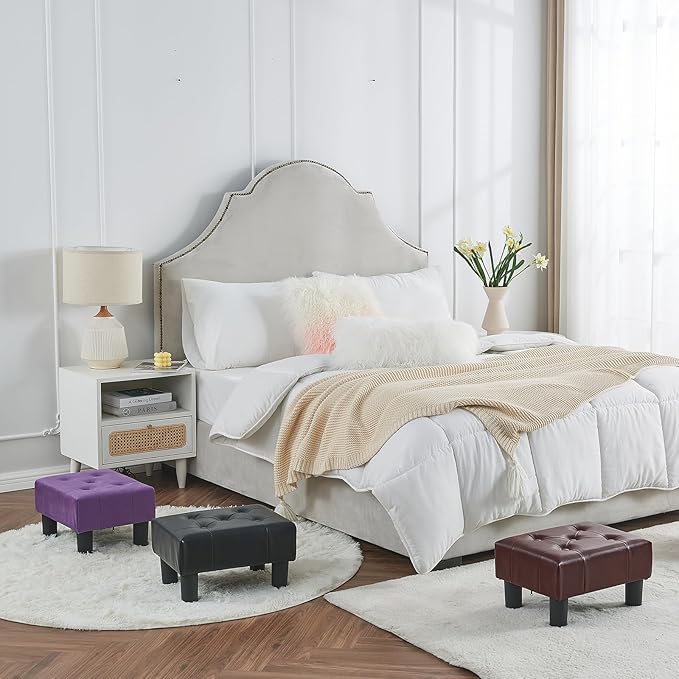 BRIAN & DANY Small Foot Stool, Leather Foot Stools with Legs, Stable Small Footstool for Living Room, Brown