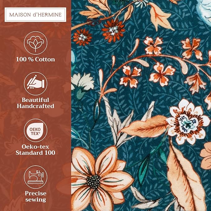 Maison d' Hermine Placemats Set of 4 100% Cotton Washable Cloth Place Mats, Reusable Table Mats for Kitchen Dining Decoration, Party, Wedding, Restaurant (Luxury Loft-Dark Teal, 13" x 19")