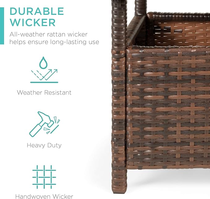 Best Choice Products Wicker Side Table with Umbrella Hole, Square PE Rattan Outdoor End Table for Patio, Garden, Poolside, Deck w/UV-Resistant Frame, Storage Space - Brown
