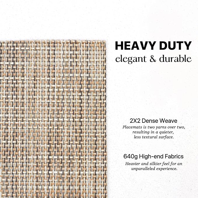 LEXMORE Placemats Set of 8 Vinyl/Plastic Woven Place Mats for Kitchen Table Indoor/Outdoor Washable Placemat Wipeable Dining Table Mats(Caramel)