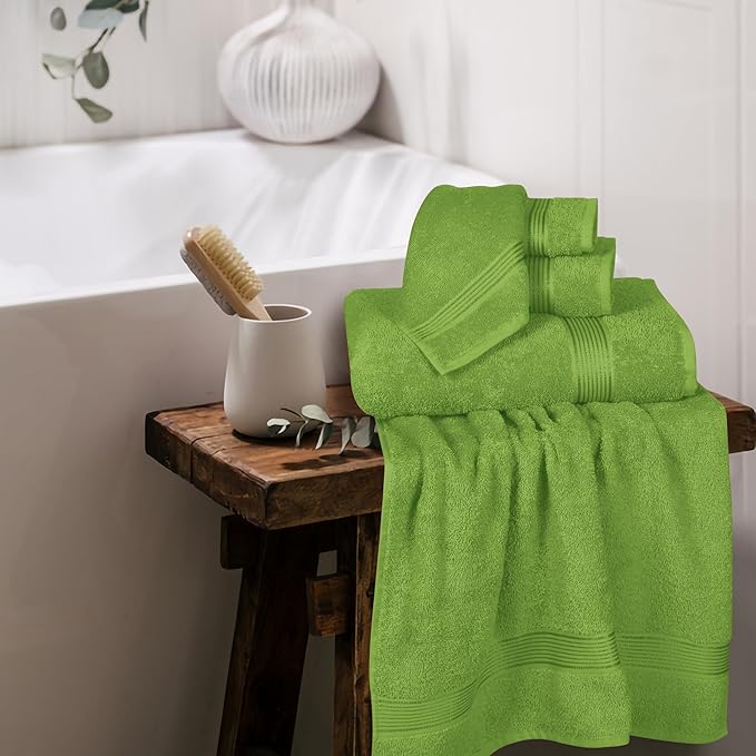 Belizzi Home Ultra Soft 6 Pack Cotton Towel Set, Contains 2 Bath Towels 28x55 inch, 2 Hand Towels 16x24 inch & 2 Wash Coths 12x12 inch, Ideal for Everyday use, Compact & Lightweight - Kiwi Green