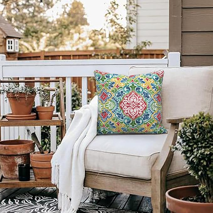 LVTXIII Outdoor Throw Pillow Covers Set of 2, Patio Waterproof Pillow Cases Fade Resistant Accent Pillow Covers for Home and Garden Furniture Decoration, 16x16, Damask Red