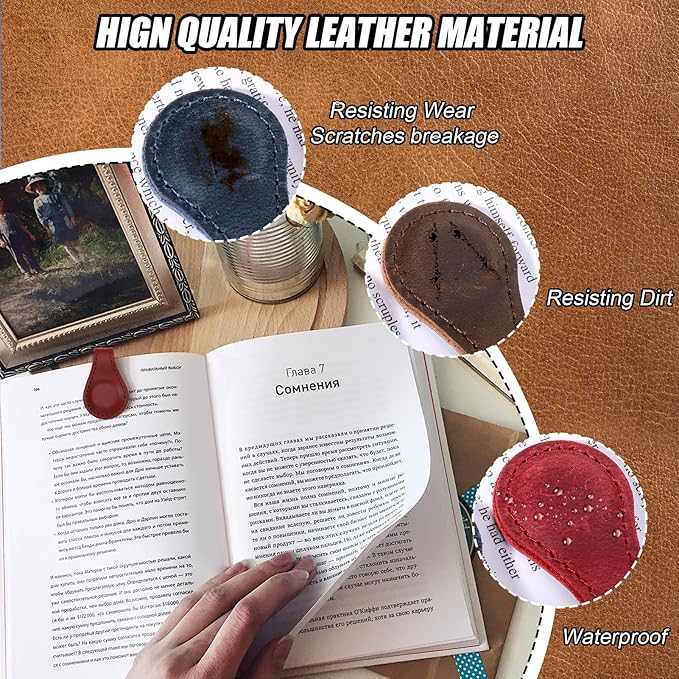 Palksky Magnetic Bookmark, 6PCS Genuine Leather Book Markers Magnet,Vintage Leather Magnet Markers Clips for Reading Women Men Teachers Students, Book Accessories, Book Lovers Gifts