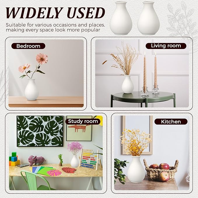Tioncy 15 Pack White Ceramic Bud Vases Bulk 3.9 Inch Boho Small Flower Ceramic Vases for Centerpieces for Dry Flowers Pampas Garss Home Wedding Table Decor(Classic)