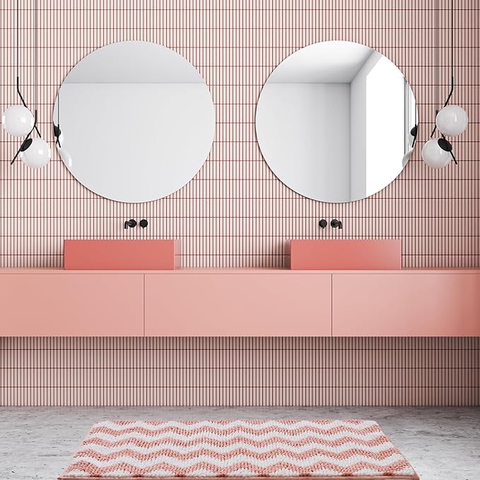 CozeCube Chenille Bathroom Rugs 59" x 24", Soft Microfiber Chevron Bath Mats for Bathroom, Non Slip Shaggy Bath Rugs Machine-Washable, Plush Absorbent Shower Mat, Blossom Pink