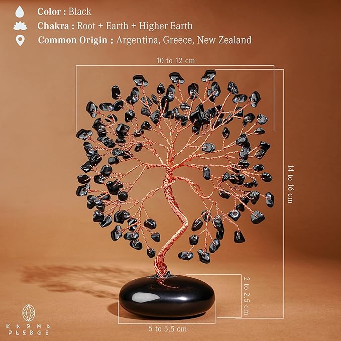 Black Obsidian Crystal Tree of Life Gifts for Women, Home and Office Desk Decor, 7 Chakra Reiki Healing, Tree for Positive Energy, Good Luck, Money, Meditation, Birthday Gifts