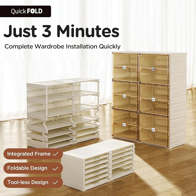 Portable Shoe Rack Organizer for Closet Entryway, Stackable Sneaker Storage Shoe Cabinet with Magnetic Clear Door, Large Plastic Storage containers Bins with Lids 6 Tiers 24 Pairs