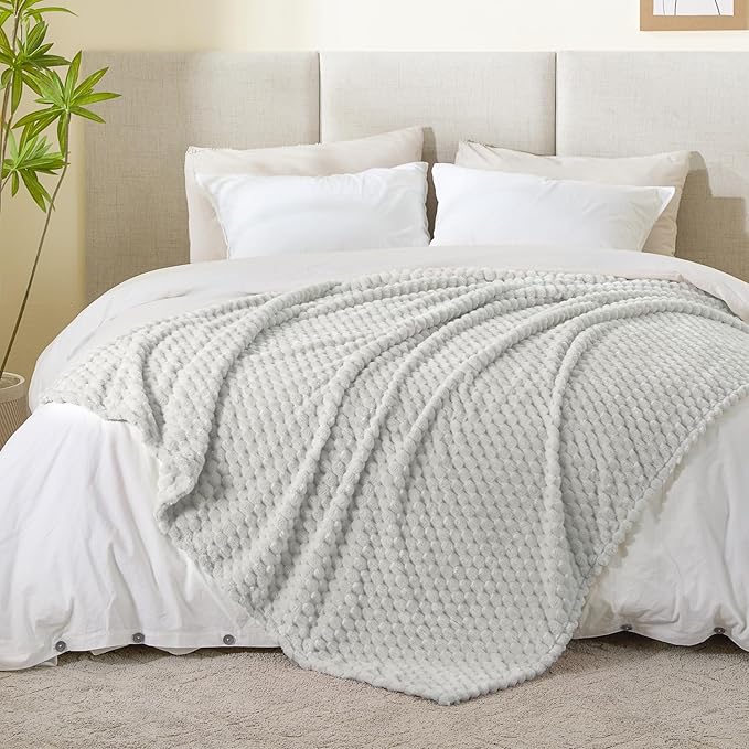 BEDELITE Fleece Blanket Twin for Bed Couch, 3D Jacquard Decorative Light Grey Throw Blanket, Soft and Cozy Warm Plush Fuzzy Blanket All Seasons Suitable, 60x80Inches