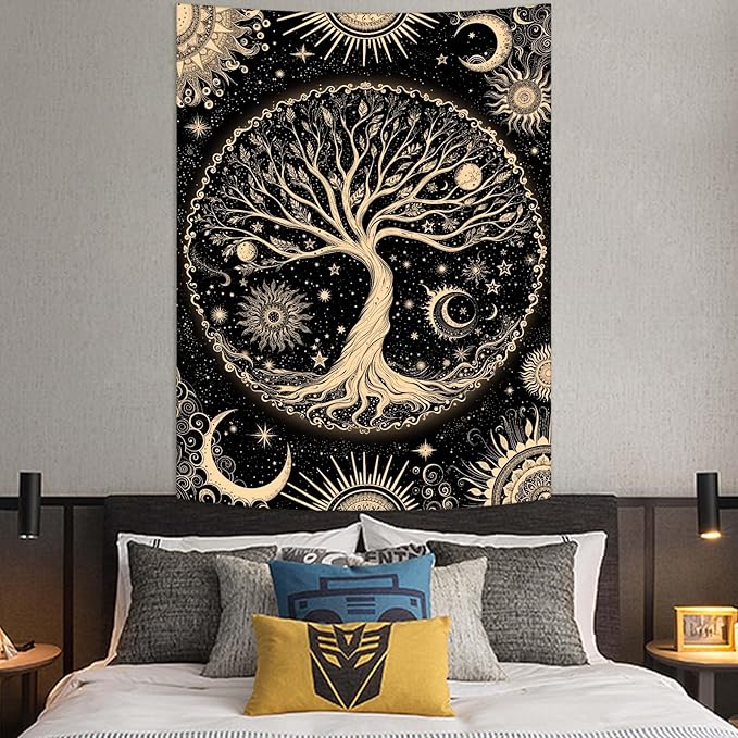 Lunerfex Tree of Life Tapestry Starry Sky Wall Tapestry, Vintage Tapestries for Bedroom Ceiling Tapestries Wall Hanging for Bedroom Living Room Wall Decor Tree-3 36"x48"