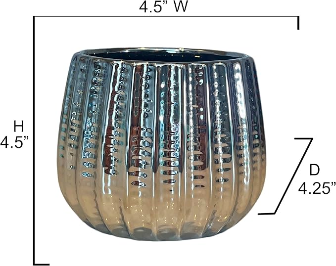 Admired by Nature 4" Ceramic Flower Planter, Ceramic Pot Planter, Indoor Ceramic Bowl, Houseplant Ceramic Pot, Decorative Planter for Indoor Plant Succulent Plant Home Décor, Lightweight, Chrome