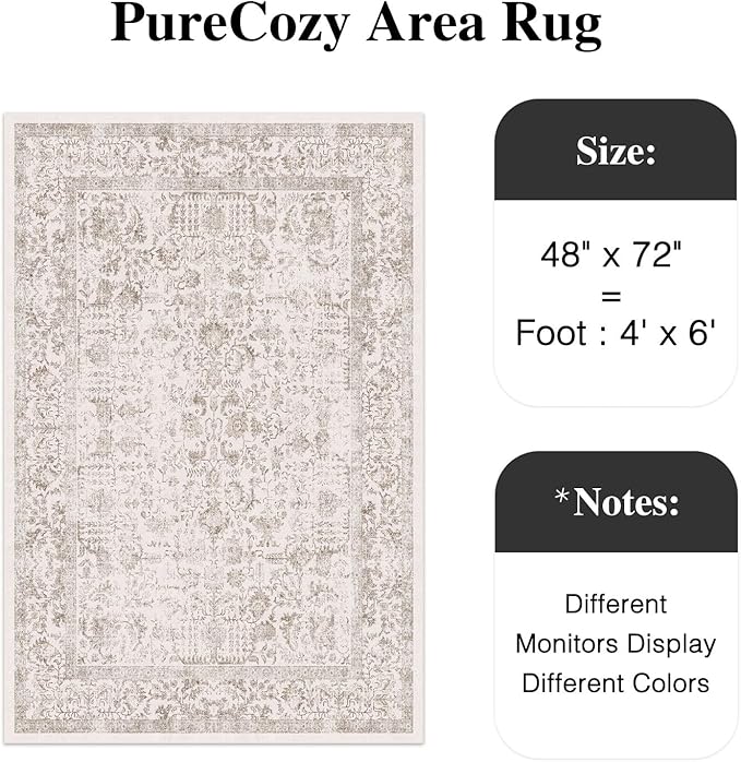Light Brown Area Rug 4x6 Office Entryway Rug Machine Washable Kitchen Vintage Distressed Non Slip Carpet Indoor Retro Floral Accent Throw Door Mat for Bathroom Bedroom Dining Living Room