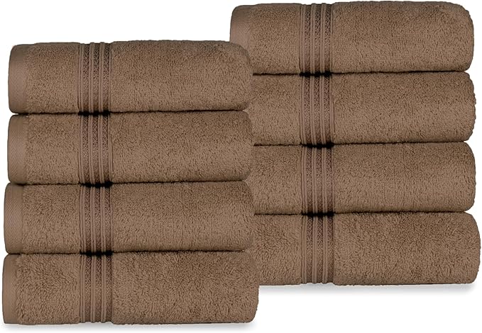 Superior Egyptian Cotton 8-Piece Hand Towel Set, Towel Basics For Quick Dry, Absorbent Small Towels, Facial, Spa, Kitchen, Bathroom Essentials, Apartment, Guest Bath, Soft, Washcloth, Mocha