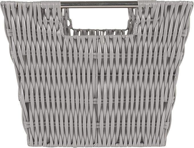 Simplify 12"x10"x8" Medium Woven Basket for Storage with Handles, Nursery, Playroom, Toys, Bedroom, Closet, Clothes, Office, Decorative Organizer Rattan Totes, Grey